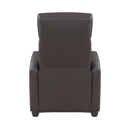 Jiana 35 Inch Push Back Recliner Chair, Brown Faux Leather, Solid Wood