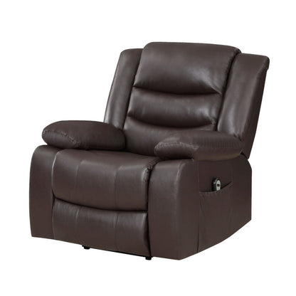 Carry 39 Inch Power Lift Recliner Chair, Solid Wood Dark Brown Faux Leather