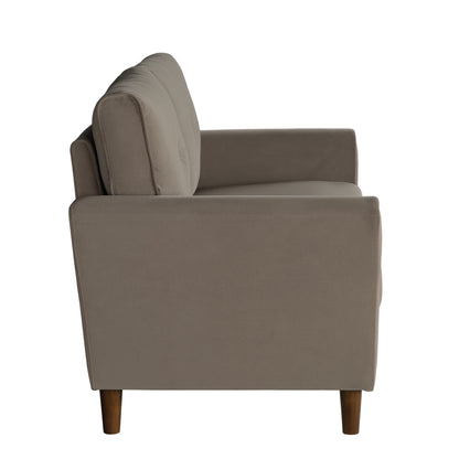 Sarah 57 Inch Loveseat, Brown Velvet, Tufted, Reversible Cushions, Wood