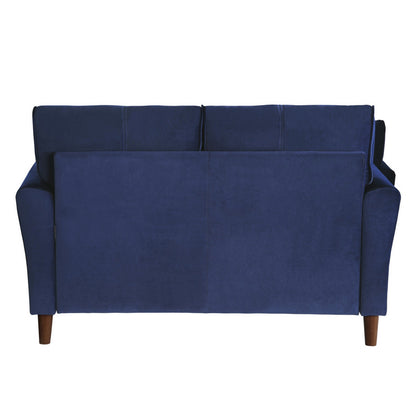 Sarah 57 Inch Loveseat, Blue Velvet, Stitch Tufting, Reversible Cushions