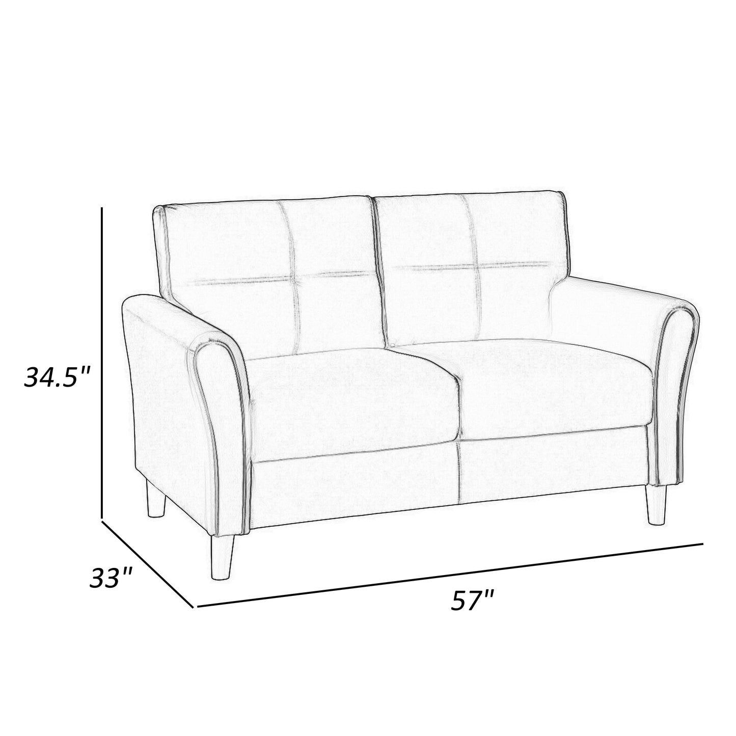 Sarah 57 Inch Loveseat, Blue Velvet, Stitch Tufting, Reversible Cushions