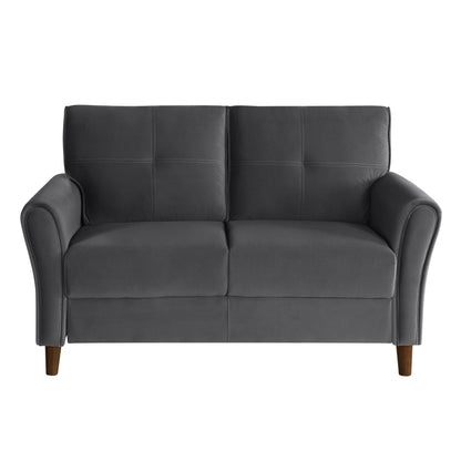 Sarah 57 Inch Loveseat, Gray Velvet, Stitch Tufting, Reversible Cushions
