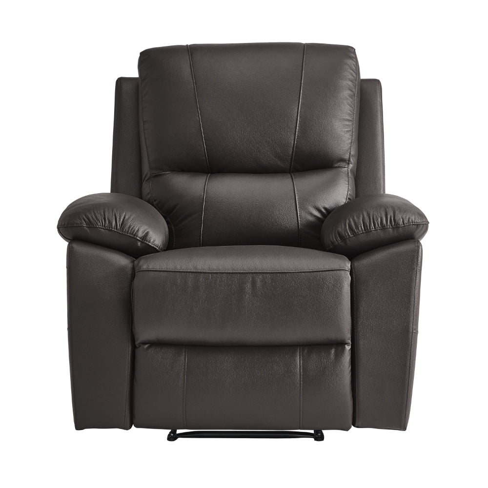 Drake 39 Inch Manual Recliner Chair, Soft Brown Faux Leather, Solid Wood