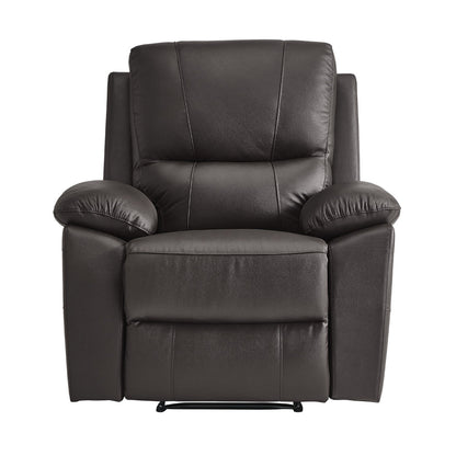 Drake 39 Inch Manual Recliner Chair, Soft Brown Faux Leather, Solid Wood