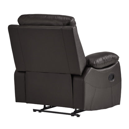 Drake 39 Inch Manual Recliner Chair, Soft Brown Faux Leather, Solid Wood