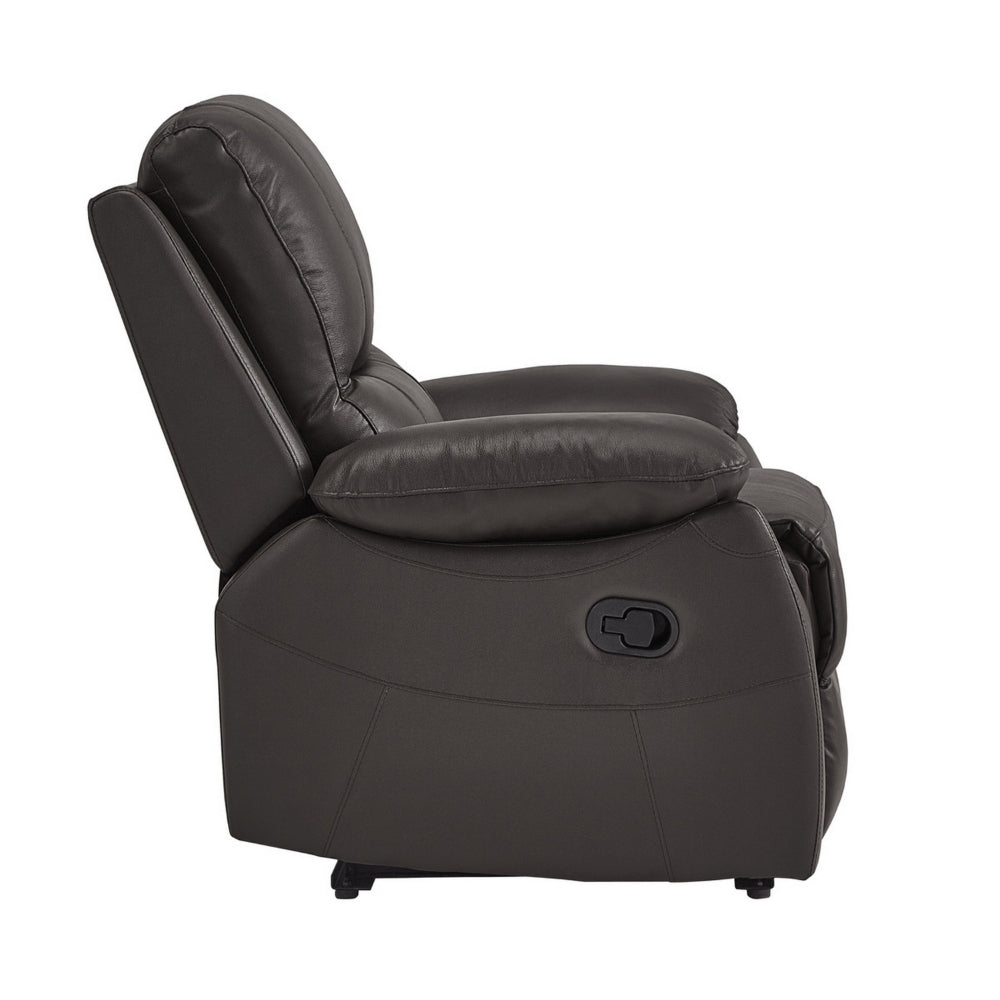 Drake 39 Inch Manual Recliner Chair, Soft Brown Faux Leather, Solid Wood