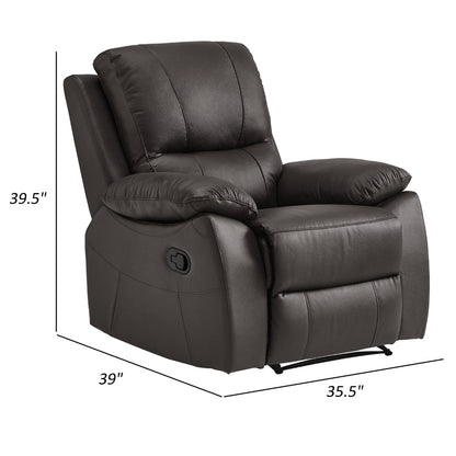 Drake 39 Inch Manual Recliner Chair, Soft Brown Faux Leather, Solid Wood