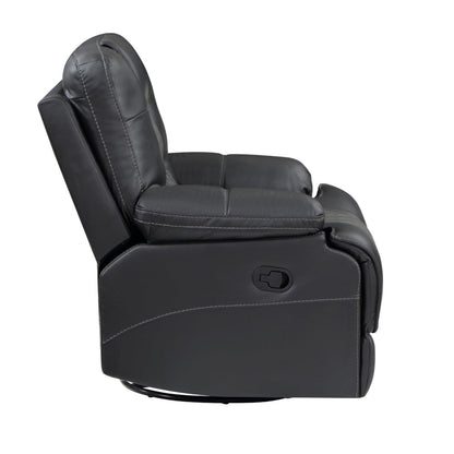 Liam 39 Inch Manual Swivel Glider Recliner Chair, Gray Faux Leather, Wood