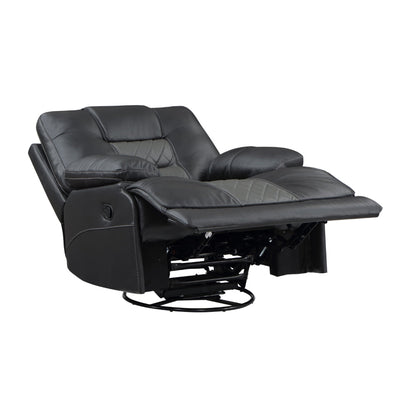 Liam 39 Inch Manual Swivel Glider Recliner Chair, Gray Faux Leather, Wood