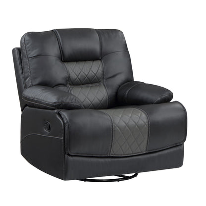 Liam 39 Inch Manual Swivel Glider Recliner Chair, Gray Faux Leather, Wood