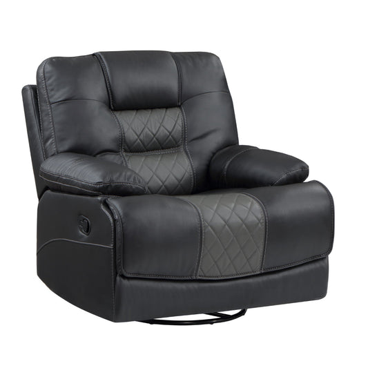 Liam 39 Inch Manual Swivel Glider Recliner Chair, Gray Faux Leather, Wood