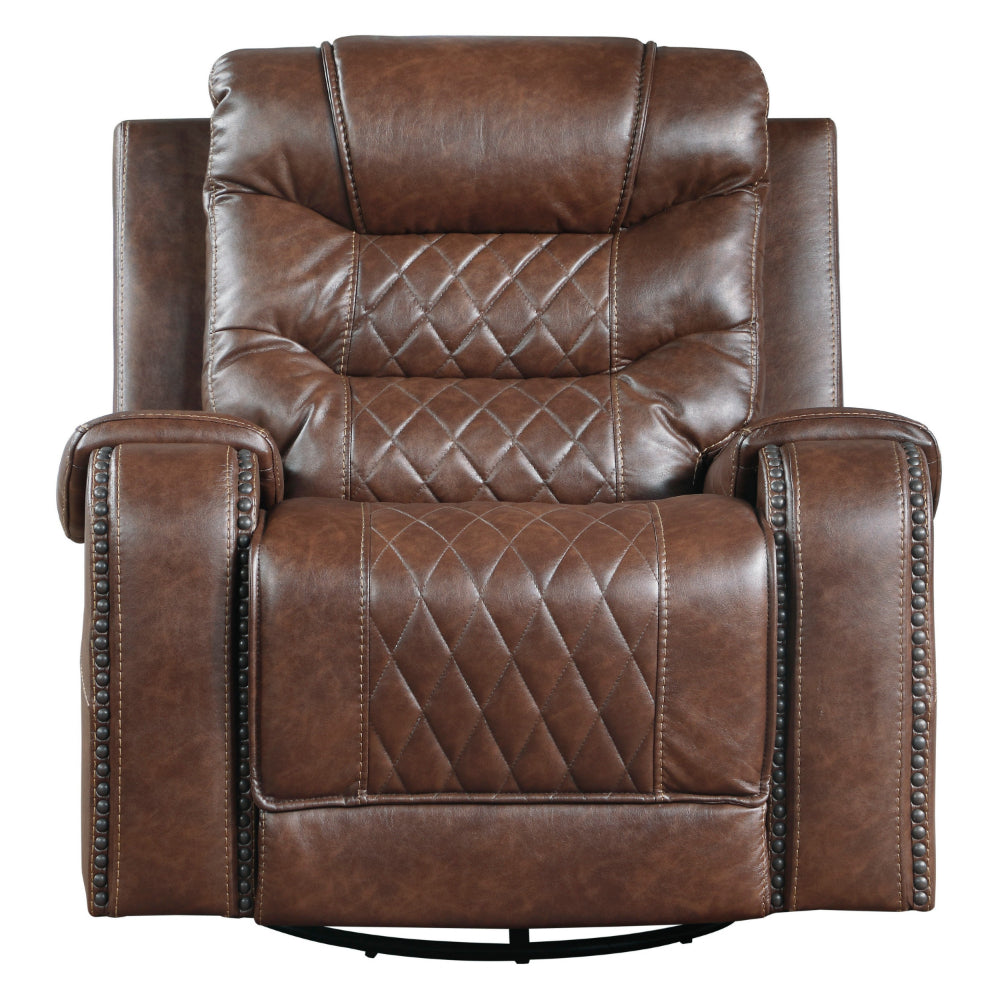 Paul 38 Inch Manual Swivel Glider Recliner Chair, Brown Faux Leather