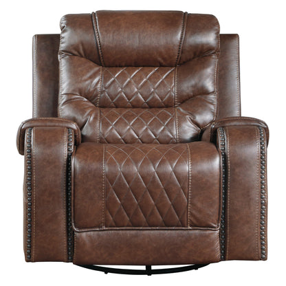 Paul 38 Inch Manual Swivel Glider Recliner Chair, Brown Faux Leather