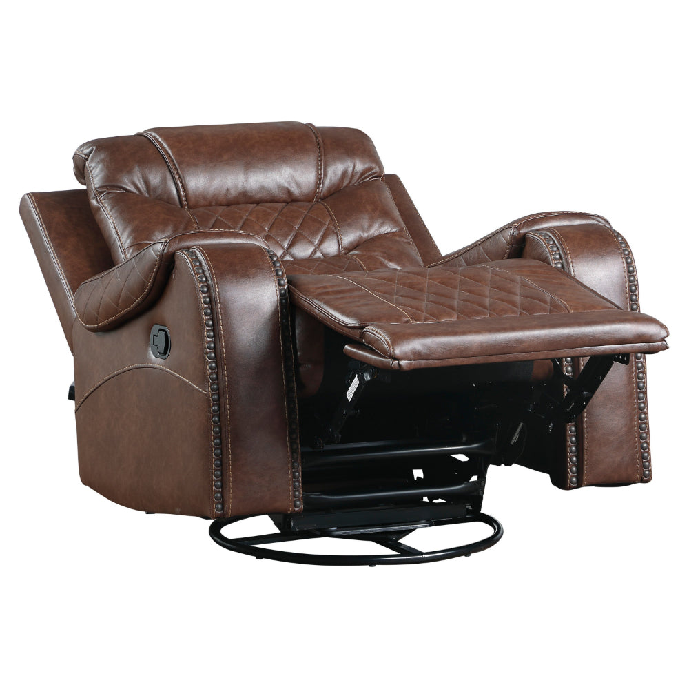 Paul 38 Inch Manual Swivel Glider Recliner Chair, Brown Faux Leather