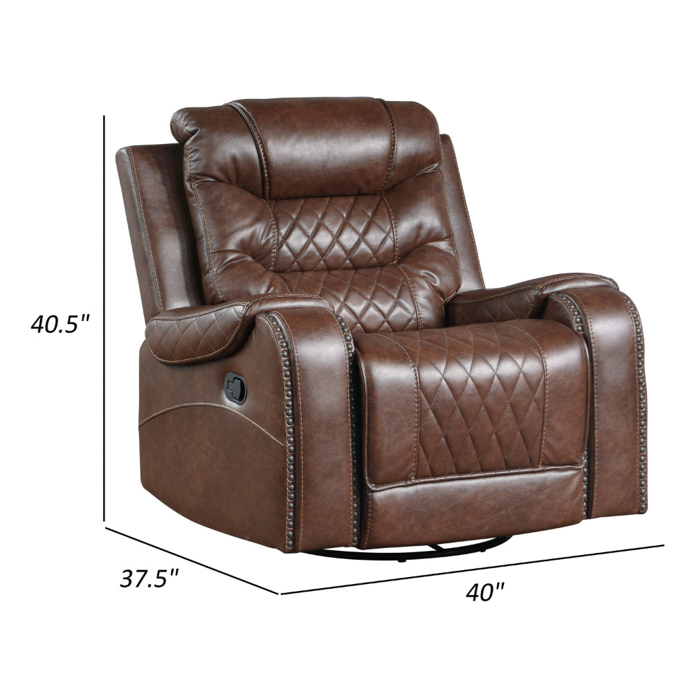 Paul 38 Inch Manual Swivel Glider Recliner Chair, Brown Faux Leather