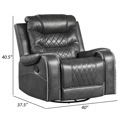 Paul 38 Inch Manual Swivel Glider Recliner Chair, Gray Faux Leather