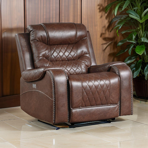 Paul 38 Inch Manual Swivel Glider Recliner Chair, Brown Faux Leather