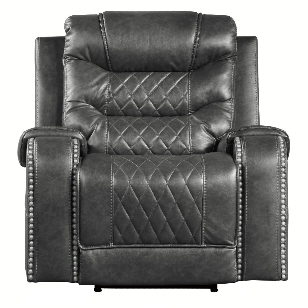 Paul 38 Inch Power Swivel Glider Recliner Chair, USB, Gray Faux Leather