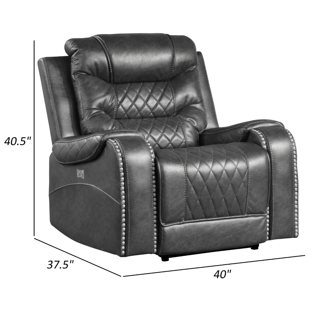 Paul 38 Inch Power Swivel Glider Recliner Chair, USB, Gray Faux Leather