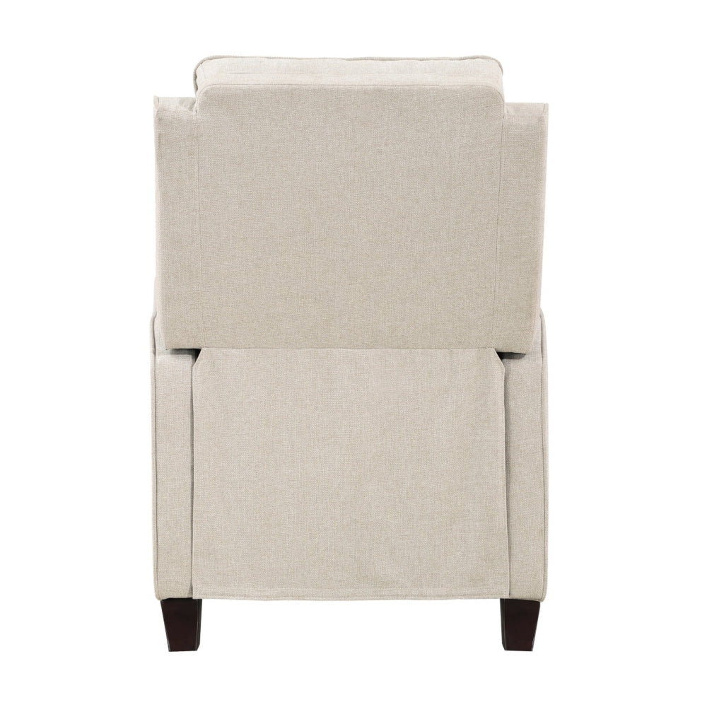 Isac 37 Inch Push Back Recliner Chair, Beige Polyester, Brown Solid Wood