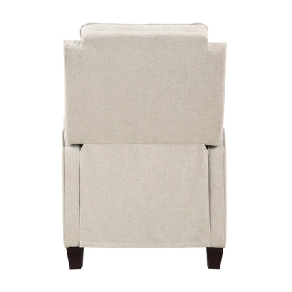 Isac 37 Inch Push Back Recliner Chair, Beige Polyester, Brown Solid Wood