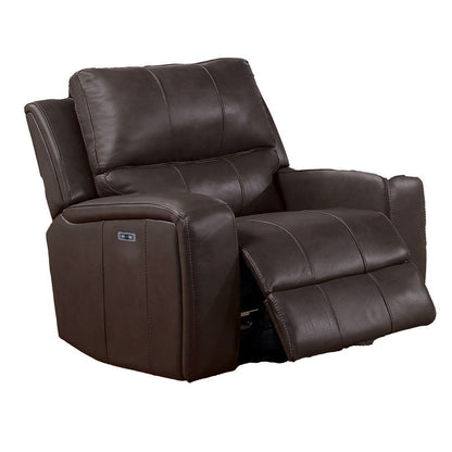 Elle 37 Inch Glider Chair, Manual Recliner, Cushioned, Brown Faux Leather