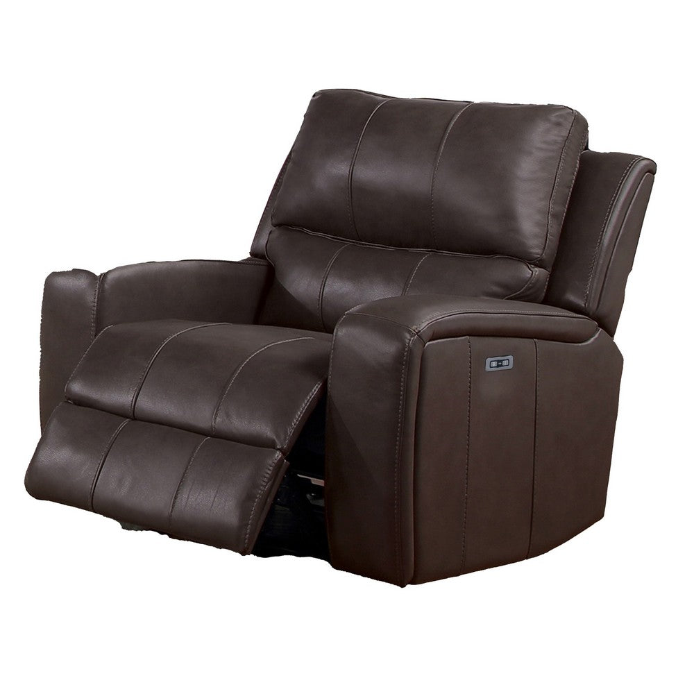 Elle 37 Inch Glider Chair, Manual Recliner, Cushioned, Brown Faux Leather