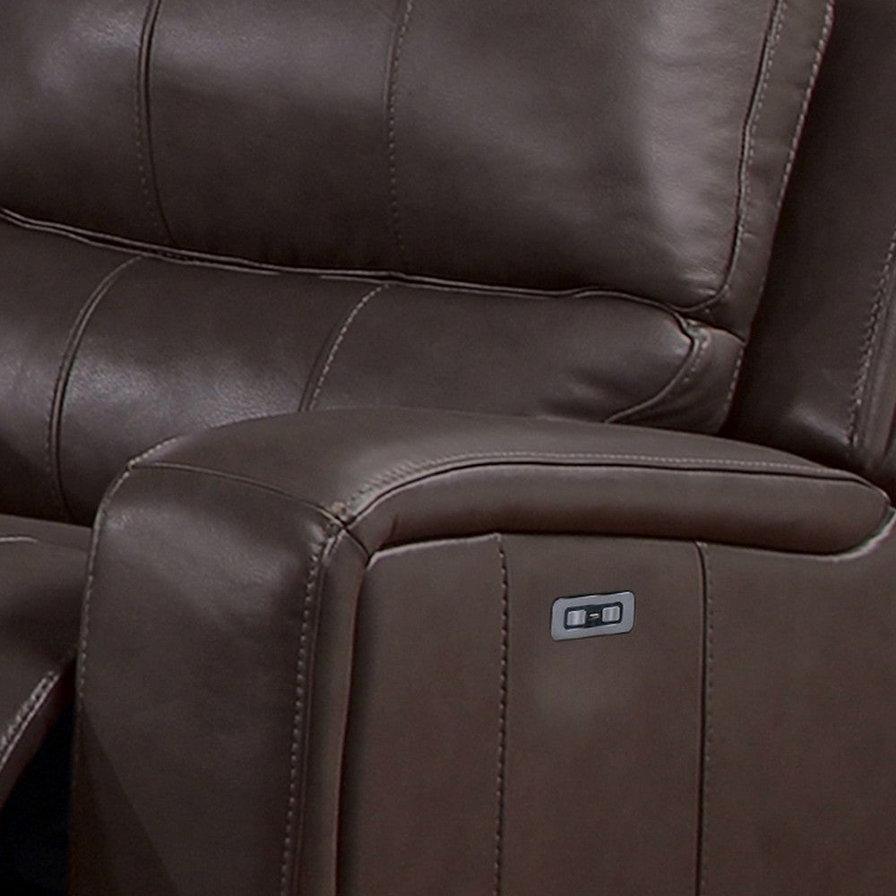 Elle 37 Inch Glider Chair, Manual Recliner, Cushioned, Brown Faux Leather