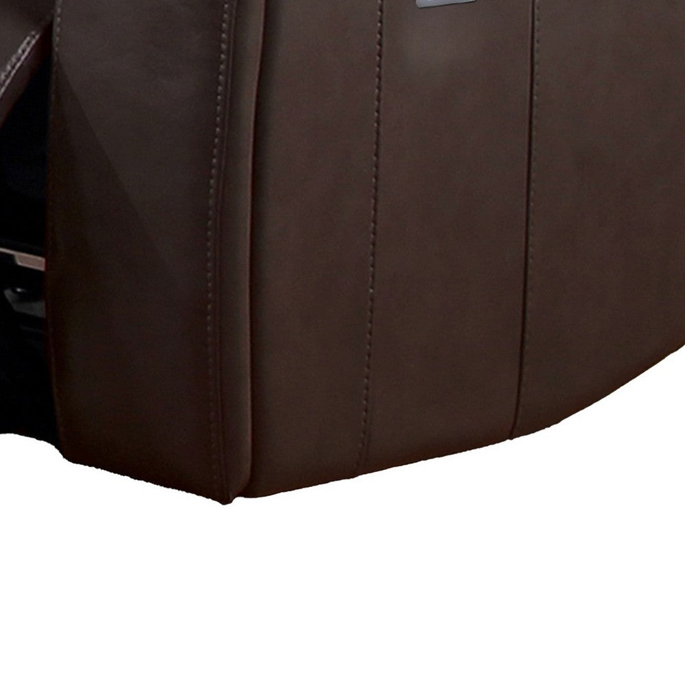 Elle 37 Inch Glider Chair, Manual Recliner, Cushioned, Brown Faux Leather