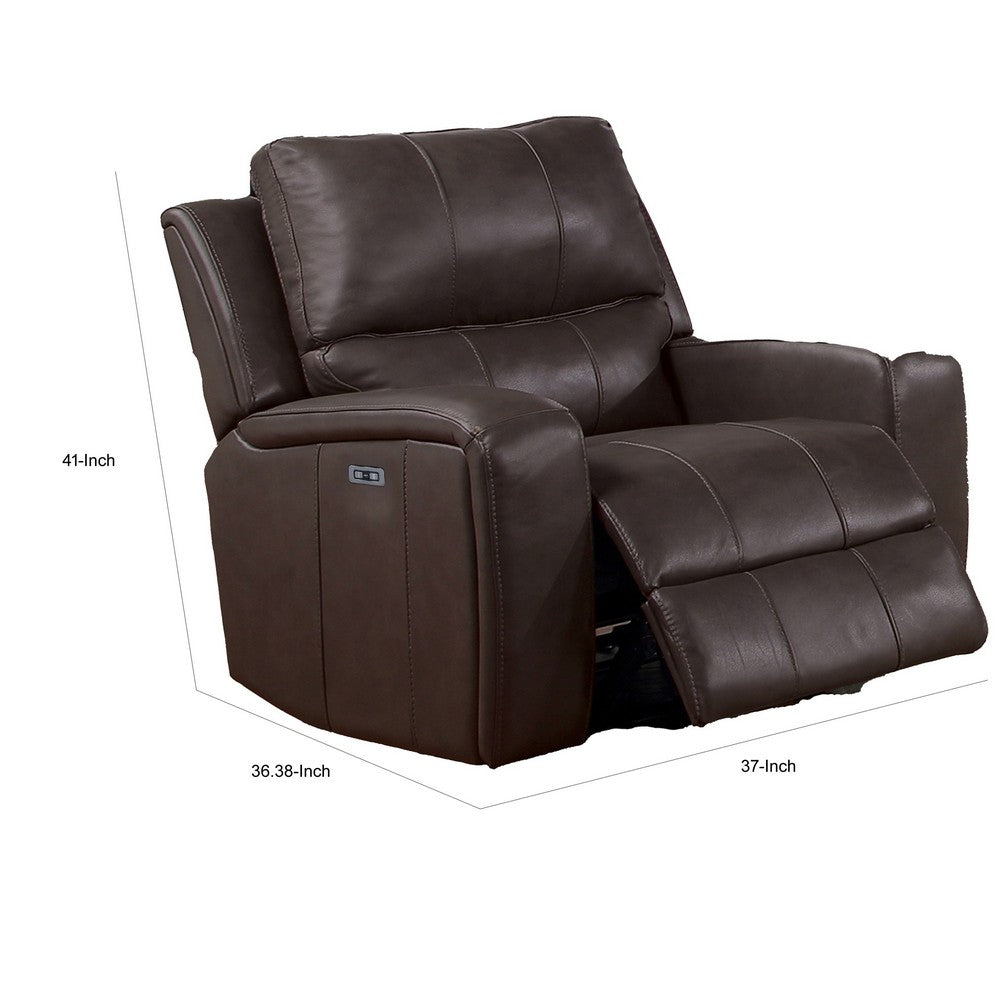 Elle 37 Inch Glider Chair, Manual Recliner, Cushioned, Brown Faux Leather