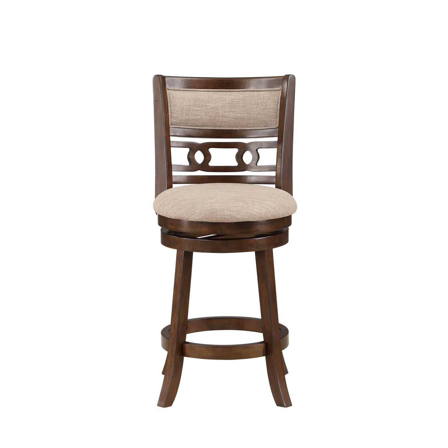 Gary 24 Inch Swivel Counter Stool, Cushioned Seat, Open Back, Cherry Brown