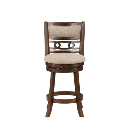 Gary 24 Inch Swivel Counter Stool, Cushioned Seat, Open Back, Cherry Brown
