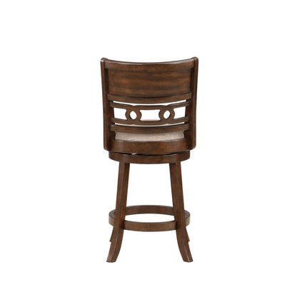 Gary 24 Inch Swivel Counter Stool, Cushioned Seat, Open Back, Cherry Brown