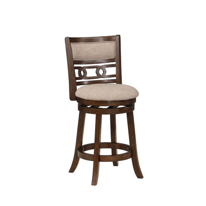 Gary 24 Inch Swivel Counter Stool, Cushioned Seat, Open Back, Cherry Brown