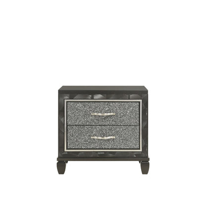 Ren 28 Inch Nightstand with 2 Glitter Front Storage Drawers, Black, Silver