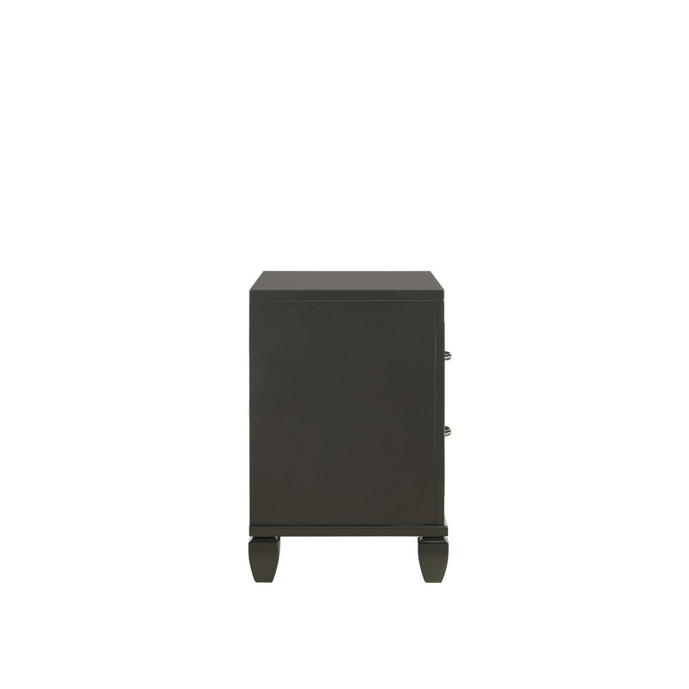 Ren 28 Inch Nightstand with 2 Glitter Front Storage Drawers, Black, Silver