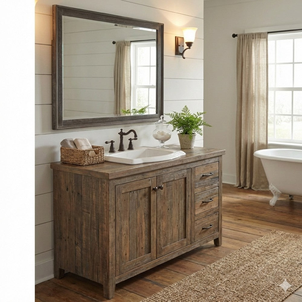 Zavi 32 x 40 Dresser Mirror, Rectangular, Glass, Nutmeg Brown Finish