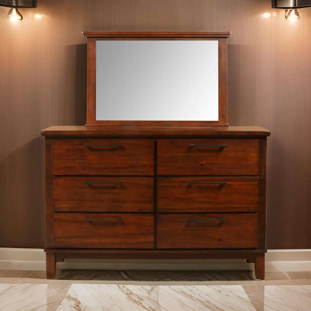 Lan 40 x 47 Dresser  Mirror, Rectangular Tempered Glass, Classic Brown