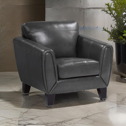 Weli Accent Sofa Chair, Gray Fabric Padded Seat, Light Brown Legs
