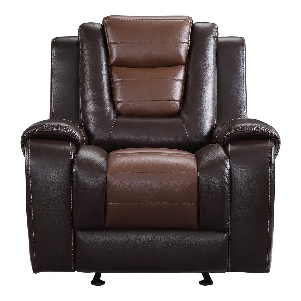 Istro 39 Inch Manual Recliner Chair, Gliding, 2 Tone Brown Faux Leather
