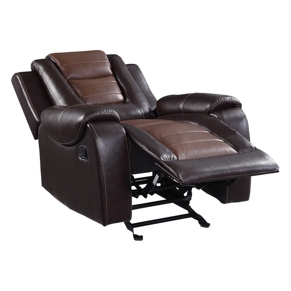 Istro 39 Inch Manual Recliner Chair, Gliding, 2 Tone Brown Faux Leather