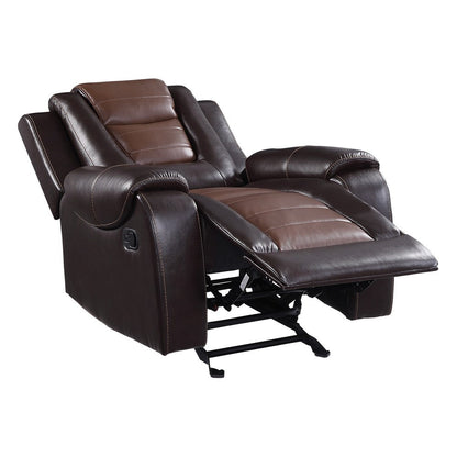Istro 39 Inch Manual Recliner Chair, Gliding, 2 Tone Brown Faux Leather
