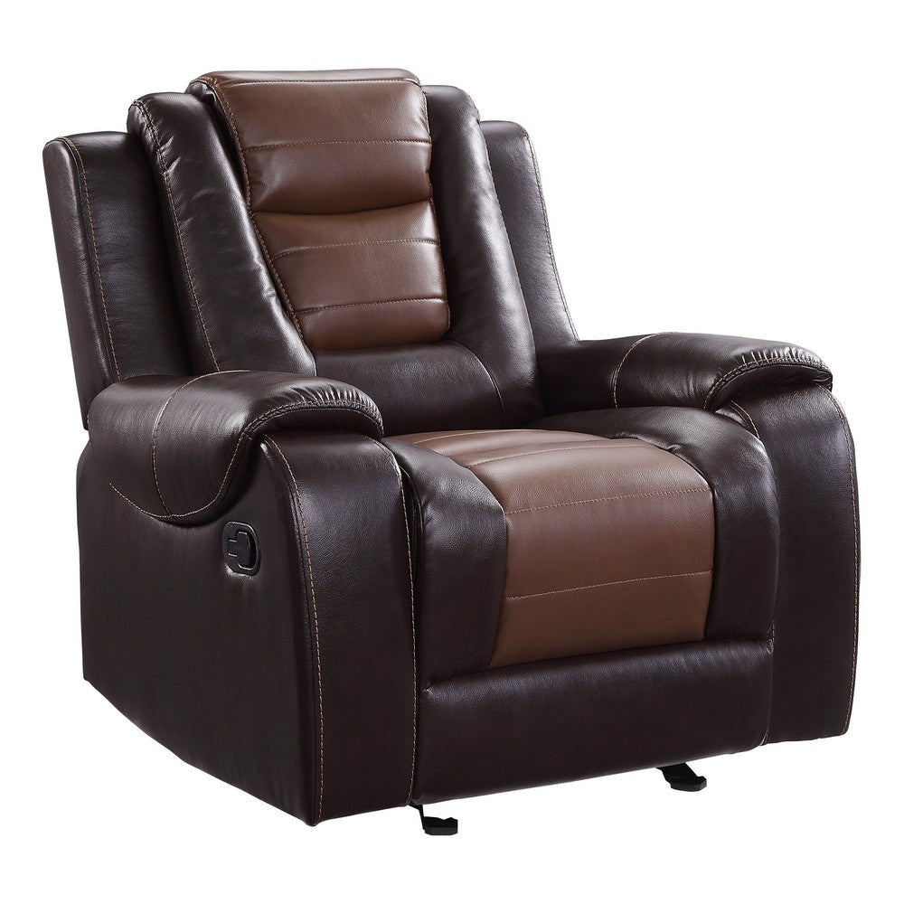 Istro 39 Inch Manual Recliner Chair, Gliding, 2 Tone Brown Faux Leather