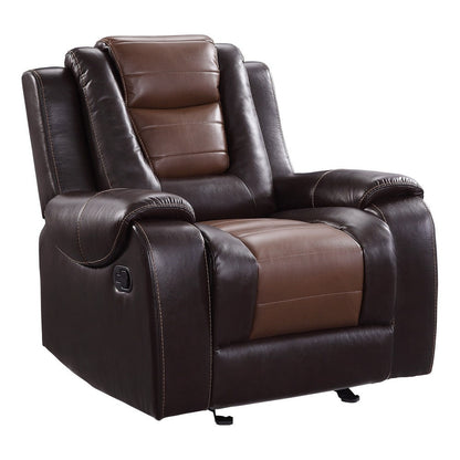 Istro 39 Inch Manual Recliner Chair, Gliding, 2 Tone Brown Faux Leather