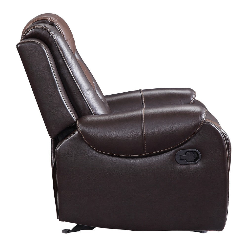 Istro 39 Inch Manual Recliner Chair, Gliding, 2 Tone Brown Faux Leather
