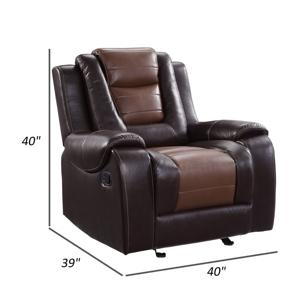 Istro 39 Inch Manual Recliner Chair, Gliding, 2 Tone Brown Faux Leather