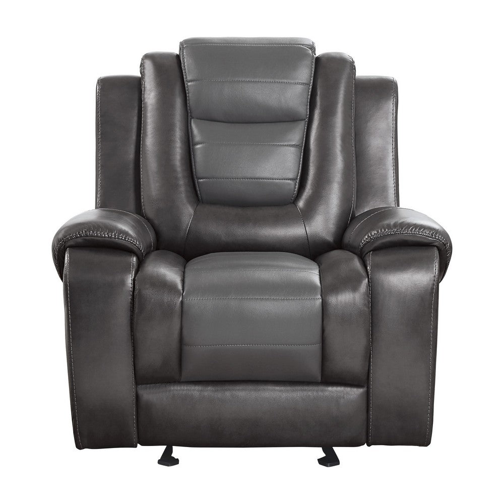 Istro 39 Inch Glider Manual Recliner Chair, 2 Tone Gray Faux Leather