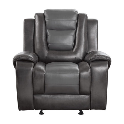 Istro 39 Inch Glider Manual Recliner Chair, 2 Tone Gray Faux Leather