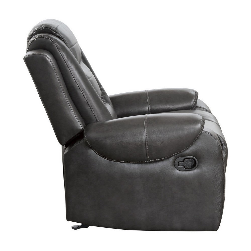 Istro 39 Inch Glider Manual Recliner Chair, 2 Tone Gray Faux Leather