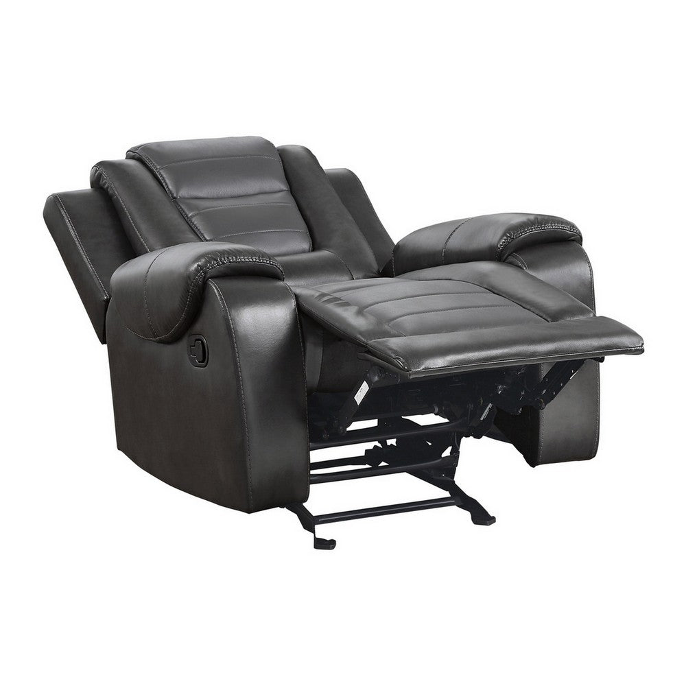 Istro 39 Inch Glider Manual Recliner Chair, 2 Tone Gray Faux Leather